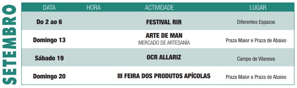 Programación Cultural de Allariz para el verano de 2020 4 Programación cultural de Septiembre del concello de Allariz