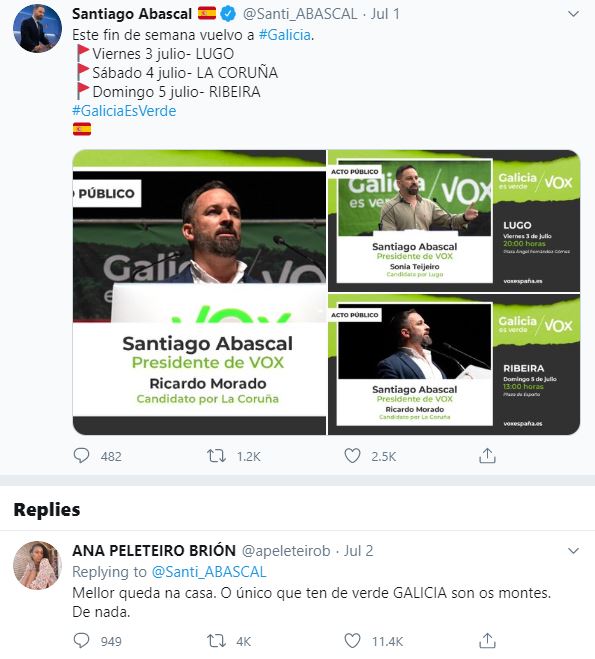 La polémica contestación de Ana Peleteiro a un tweet de Santi Abascal 2 Santiago Abascal y Ana Peleteiro