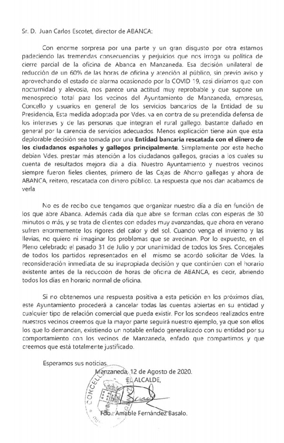 Carta al Director de Abanca