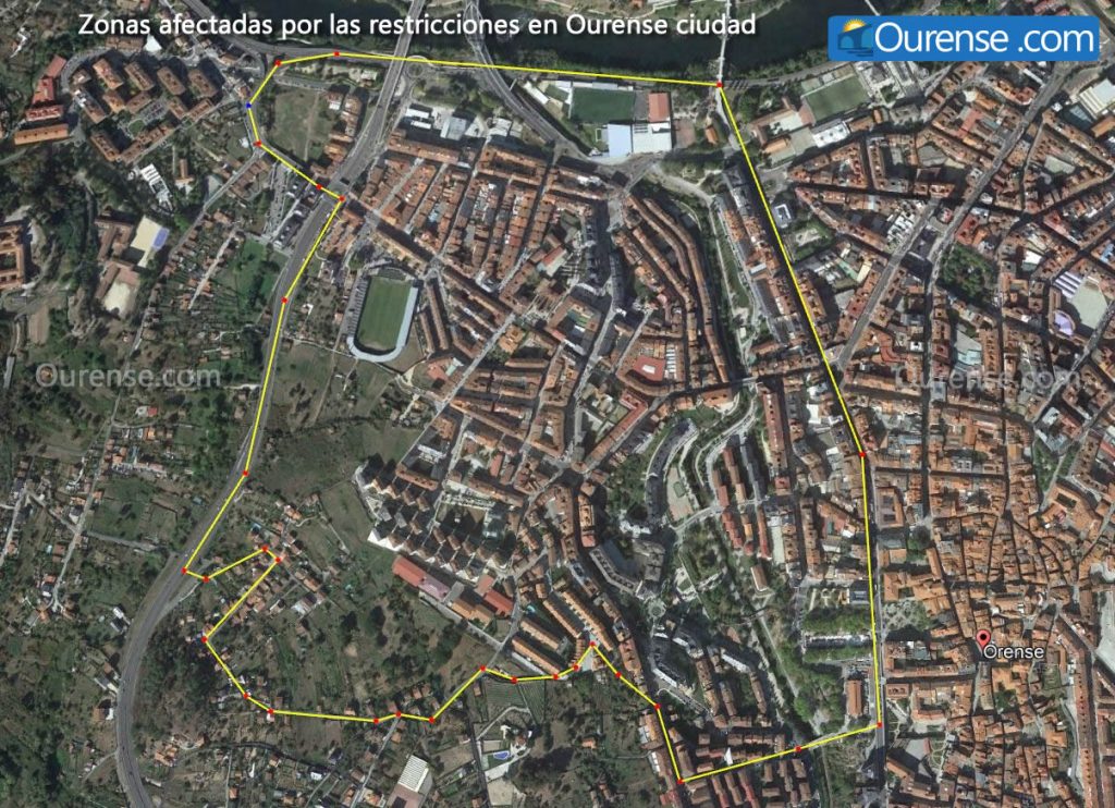 Sanidad amplía las restricciones a más calles de Ourense 2 Mapa restricciones de Ourense