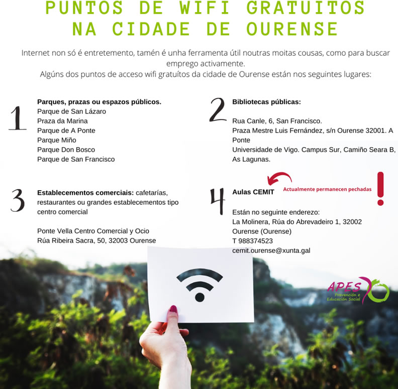 Puntos de wifi gratis en Ourense, la asociación Apes informa donde encontrarlos 1 Puntos Wifi gratuitos de Ourense