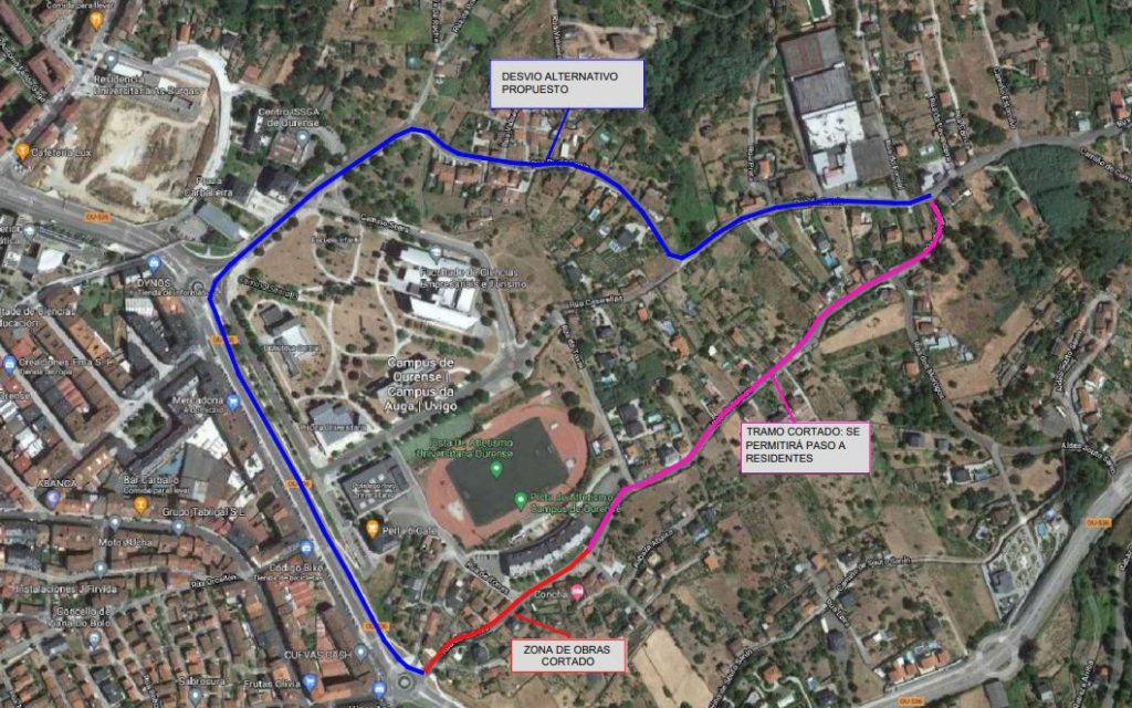 Cortes de tráfico en A Rabaza por obras desde hoy hasta la semana que viene 1 Mapa de A Rabaza