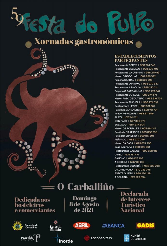 Restaurantes de Carballiño en donde disfrutar de la 59 Festa do Pulpo 1 Cartel de la 59 Festa Do Pulpo 2021
