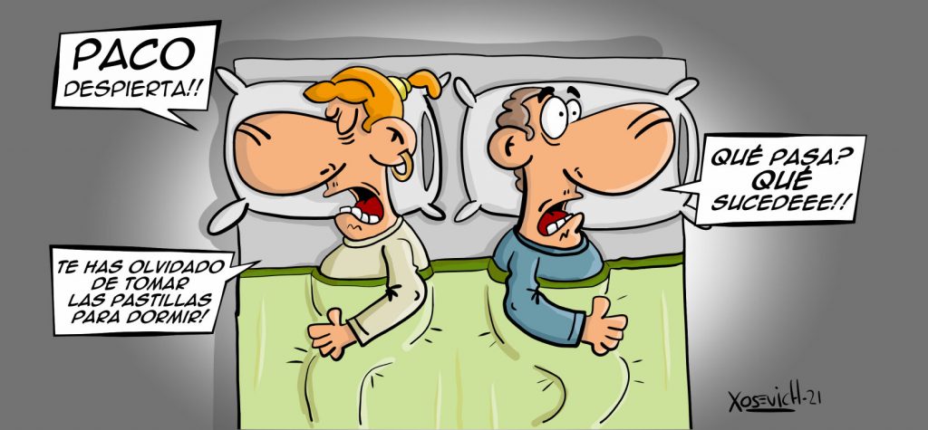 Paco duerme muy plácidamente hasta que su esposa ... 1 Paco despierta pastillas para dormir chistes humor Xosevich 21