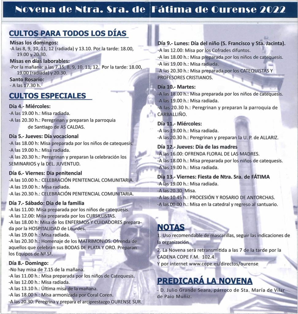 Horarios novena fátima 2022