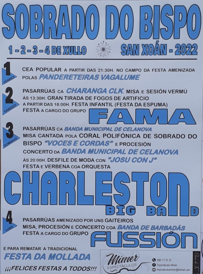 Programa de las Fiestas de Sobrado Do Bispo 2022 2 Cartel Fiestas Sobrado Do Bispo 2022