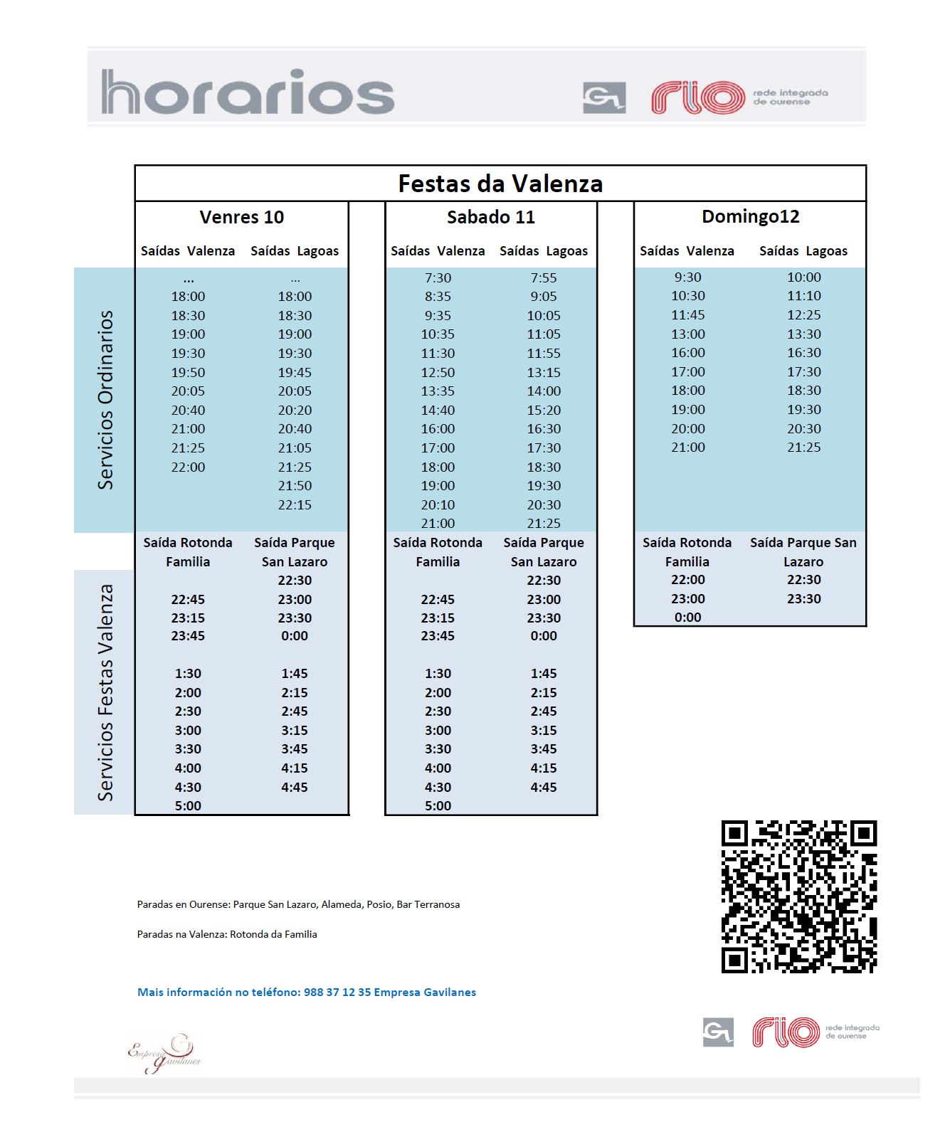 Horario autobuses A Valenza Rio por Fiestas