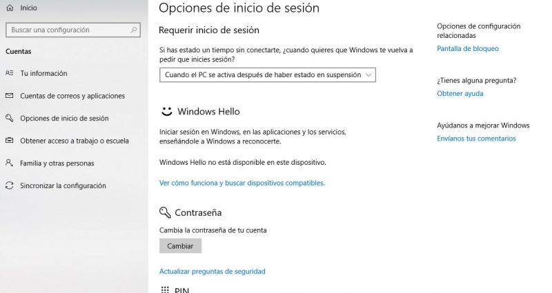 Cambiar Password Windows 10