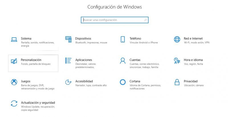Configuracion Windows 10