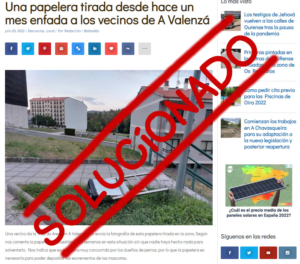 Las quejas de los vecinos de A Valenzá dan sus frutos en menos de 24 horas 2 Solucionado Papelera a valenza