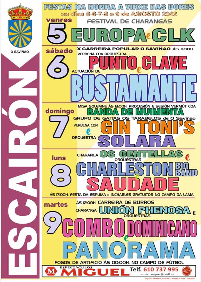 Fiestas de Escairón 2022: programa de actuaciones 1 Fiestas de Escairón 2022