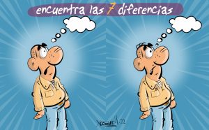 Juego de Encuentra las 7 diferencias dibujo personaje pensando Xosevich 22