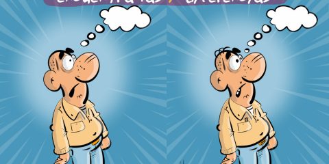 Juego de Encuentra las 7 diferencias dibujo personaje pensando Xosevich 22