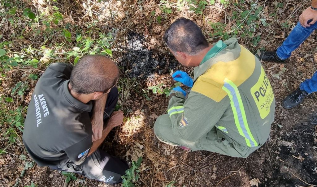 Policía y agente medioambiental incendios