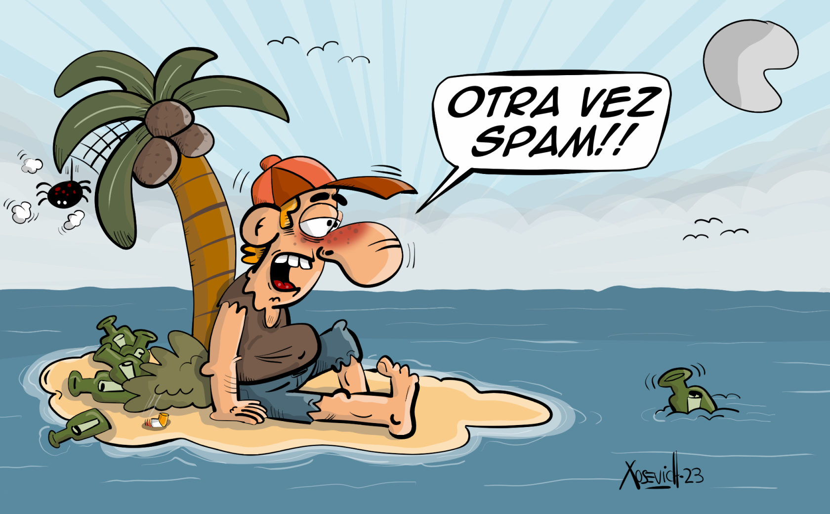 Naufrago recibe spam en su isla chistes gráficos humor Xosevich 23