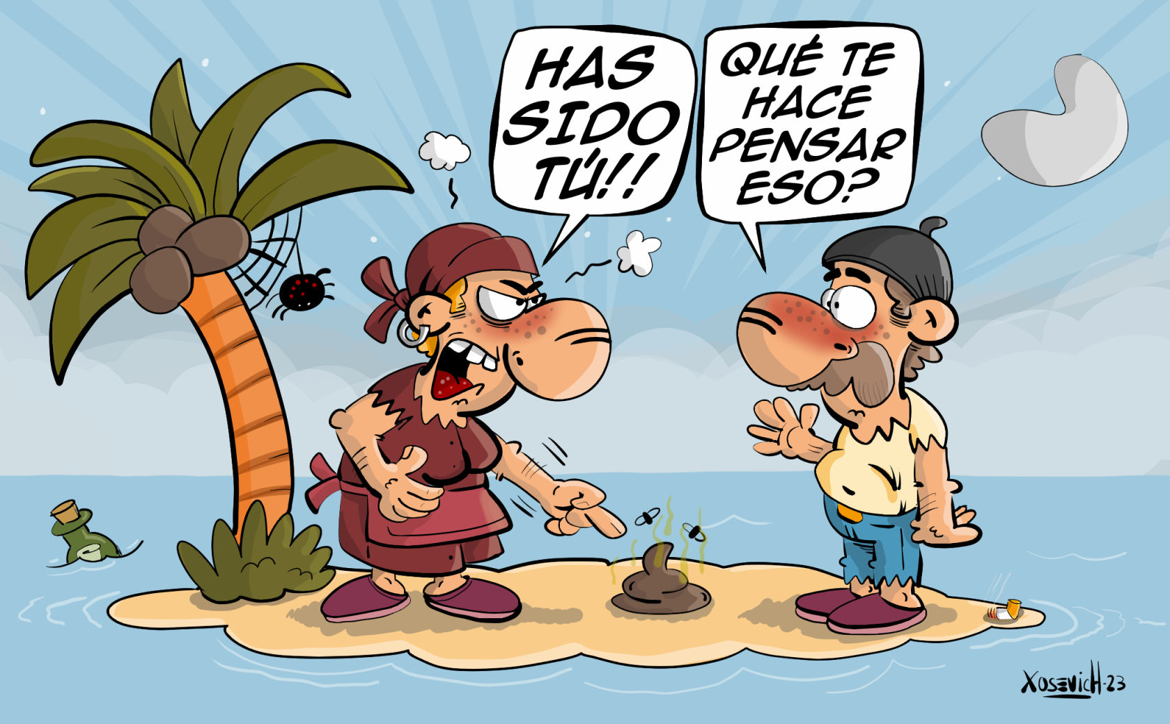 Chiste cortos de Leiras náufrago y la cosa en la isla humor Xosevich 23