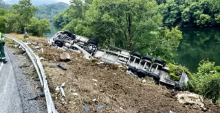 Camión de cerdos accidentado